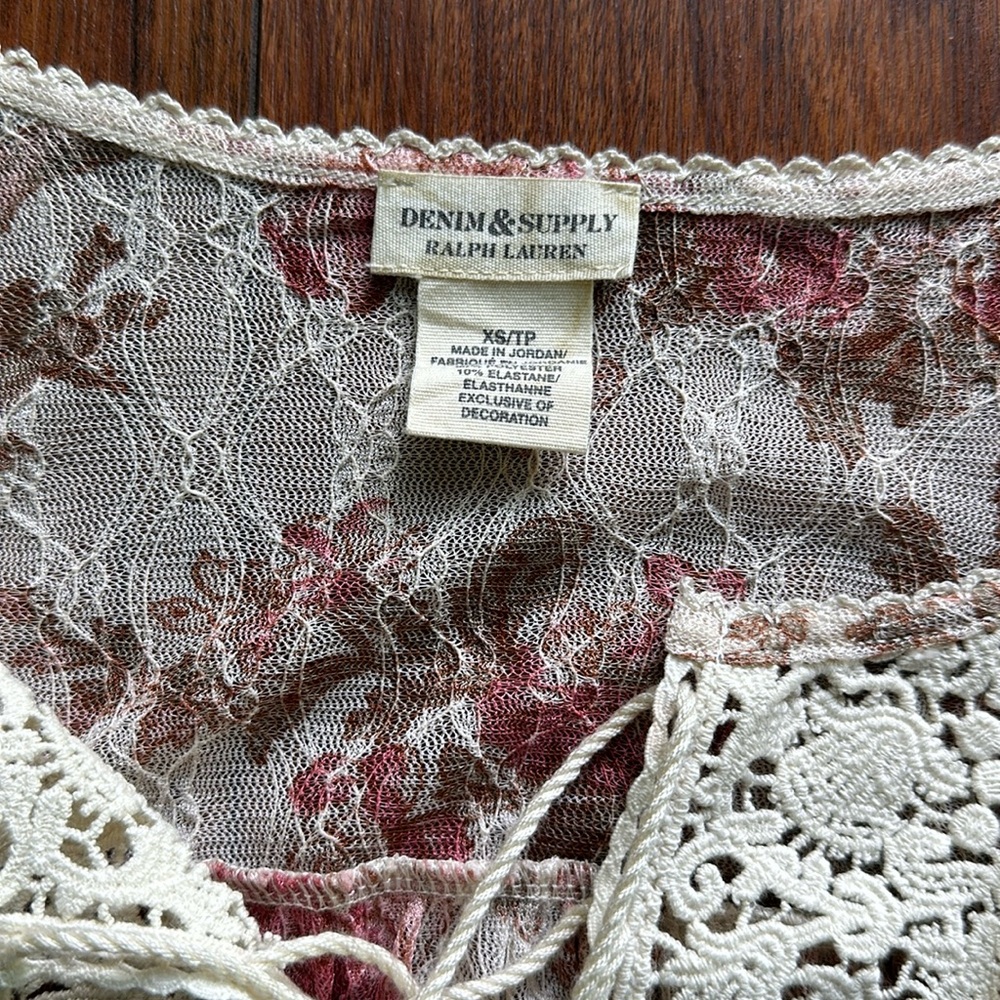 🩷🩷NWOT Vintage Denim & Supply Ralph Lauren Sheer Boho Long Sleeved Top🩷🩷 - Picture 9 of 10